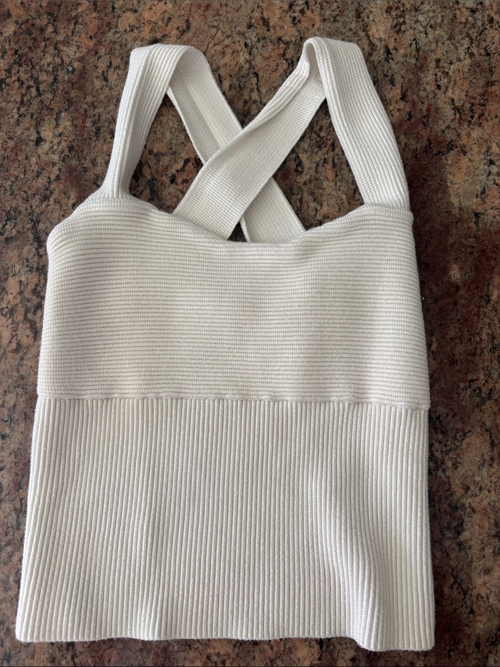 Abercrombie & Fitch Cream Ribbed Cross-Back Cropped Tank